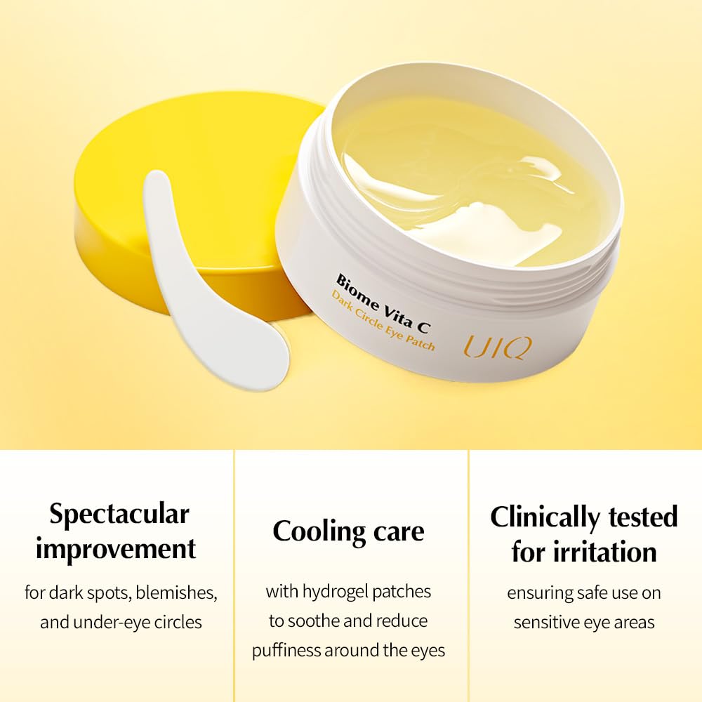 UIQ Biome Vita C Dark Circle Eye Patch for Puffy Eyes and Dark Circles, Under Eye Mask, 60 Under Eye Patches, Vitamin C derivatives eye patch, Korean Skin Care