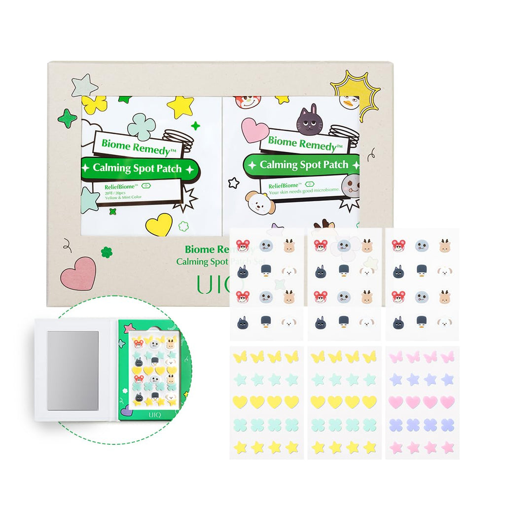 UIQ x RIIZE Biome Remedy Calming Spot Patch (96 count) with folder mirror, Hydrocolloid, Plasta patches for face & body, Cute designed patch, Non-comedogenic, Hypoallergenic tested