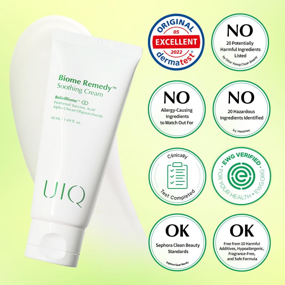 UIQ Biome Remedy Soothing Cream, Instant Soothing, Nourishing, Hydrating, Panthenol, Non Comedogenic, Hydrating daily facial moisturizer, Korean skincare 1.69 fl. oz. (50ml)
